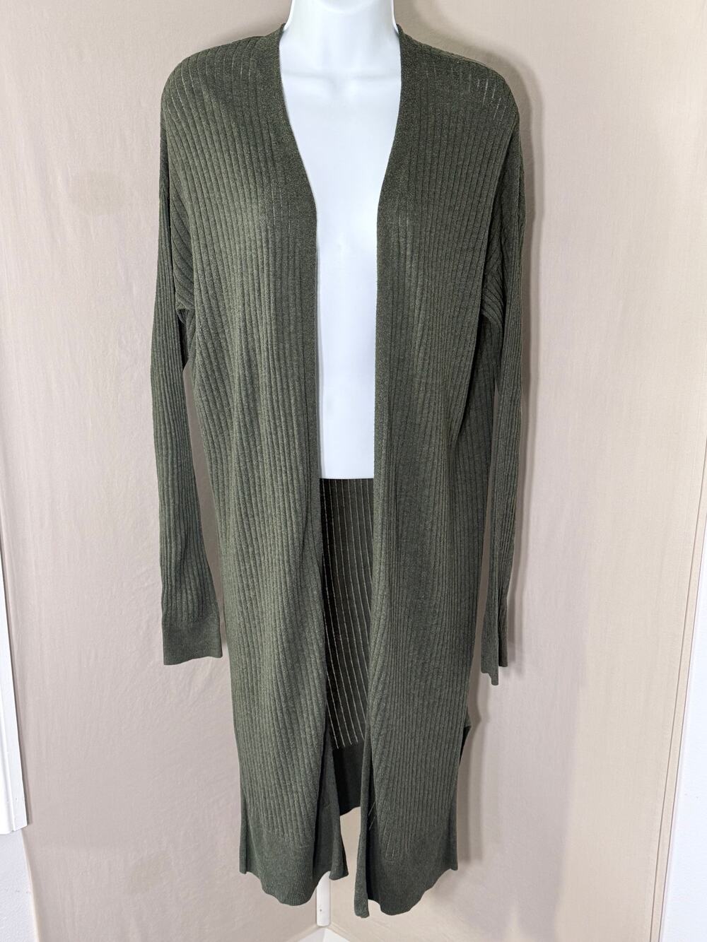 Old Navy Olive Green Ribbed Open Front Longline Duster Cardigan L